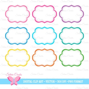 Puede incluir: Conjunto de seis marcos de arte digital en varios colores, incluyendo rosa, azul, turquesa, amarillo, naranja y verde. Cada marco tiene un borde festoneado y un borde de línea discontinua. Los marcos son perfectos para agregar un toque de fantasía a tus proyectos digitales.