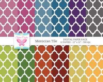Moroccan Tile Digital Paper Set, Warm Fall Colors, Digital Scrapbook Paper Set, Printable Paper, Vector, PNG Format