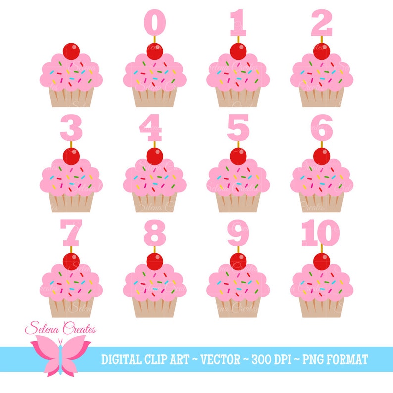 Cupcake Clipart Digital Clipart Pink Cupcakes Birthday Etsy