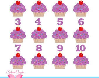 Cupcake Clipart, Digital Clipart, Purple Cupcakes, Birthday Party, Invitation, Numbers, Vector, PNG Format