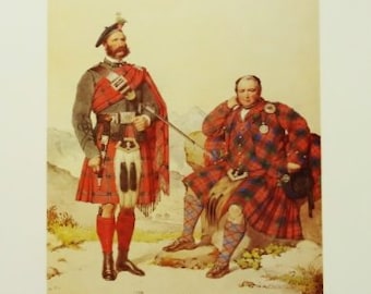 MACNAB & MACNAGHTON HIGHLANDERS - Reproduction of Victorian Watercolor by Macleay - 11 3/4 in. (29.8 cm) x 16 1/2 in. (42 cm)