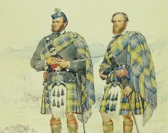 TWO HIGHLANDERS - Reproduction  of a Victorian Watercolor by MacLeay - 11 3/4 in. (29.8 cm) x 16 1/2 in. (42 cm)