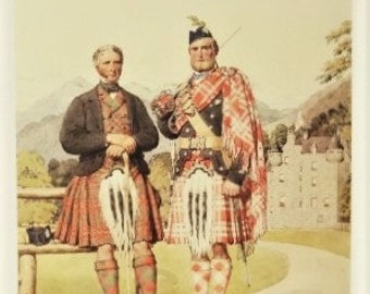 MENZIES HIGHLANDERS -  Formal & Military Dress - Reproduction of Victorian Watercolor by MacLeay - 11 3/4 in. (29.8 cm) x 16 1/2 in. (42 cm)