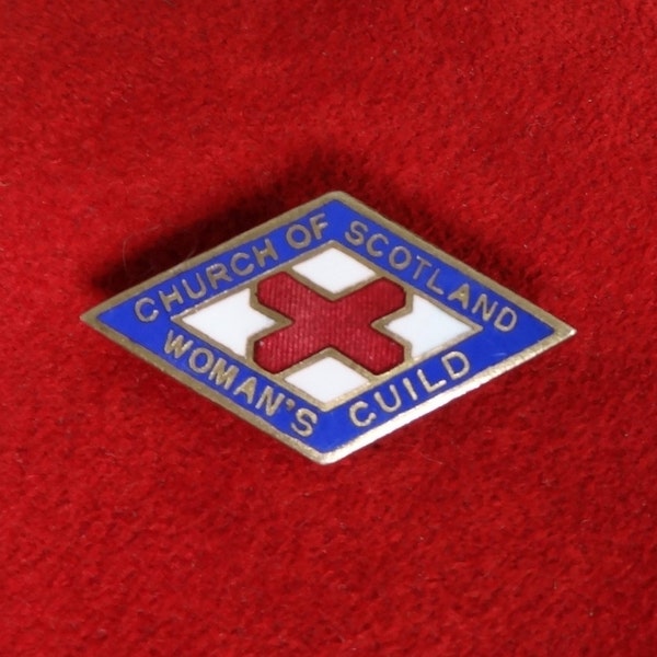 CHURCH OF SCOTLAND Woman's Guild - Enameled Pin with Saint Andrew's Cross in Red - Presbyterian Religious Collectible