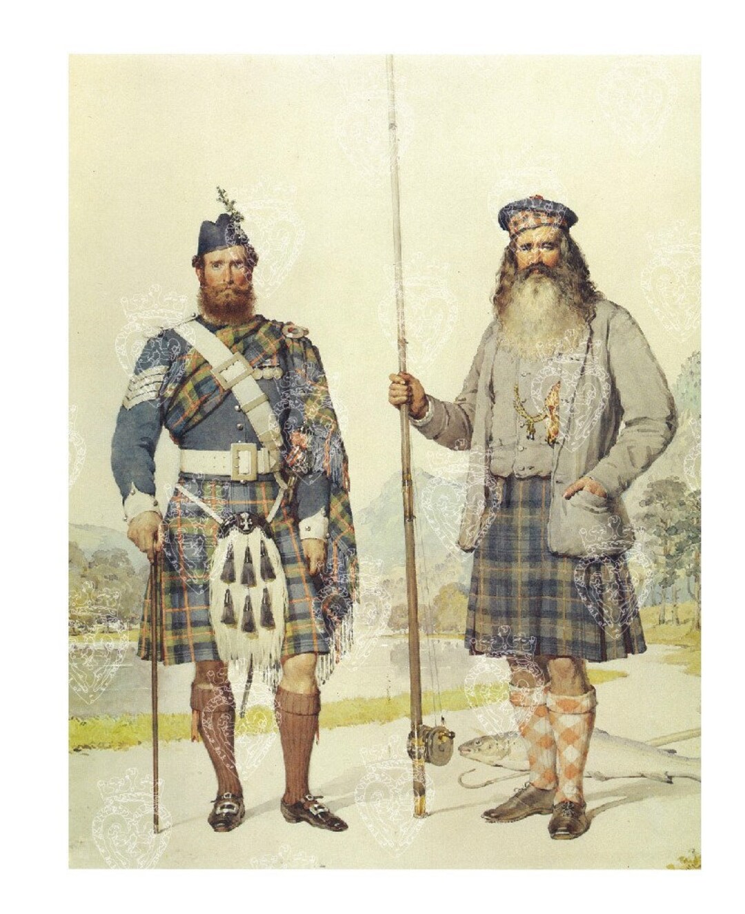 MACBEATH & DUFF HIGHLANDERS Reproduction of a Victorian Watercolor by ...