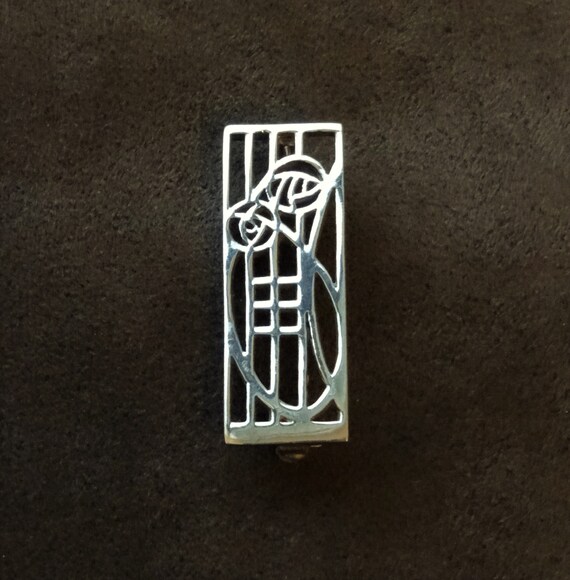 CHARLES RENNIE MACKINTOSH Style Scottish Sterling Silver Brooch Stylized Art Nouveau Glasgow Rose Marked .925 on Reverse