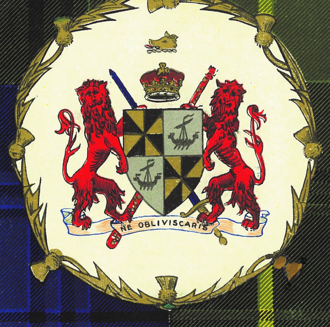 CAMPBELL OF ARGYLL crest &amp; Tartan Print Reproduction From an Antique ...