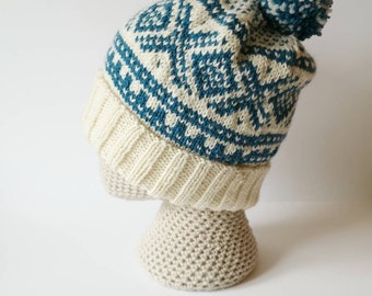 Bobble Hat Knitting Pattern - Hat Pattern - Norwegian style hat pattern - Easy Hat Pattern - Simple Knitting Pattern - Nordic Knitting