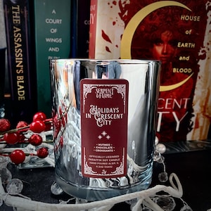 Holidays in Crescent City, Nutmeg Chocolate Croissant Candle, Officially Licensed Sarah J Maas Crescent City Bryce Hunt Bookish Quotes