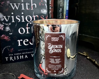Broken Bonds, Leather Linen Citrus Candle, Officially Licensed Trisha Wolfe, Visions of Red, Spicy Smutty Bookish
