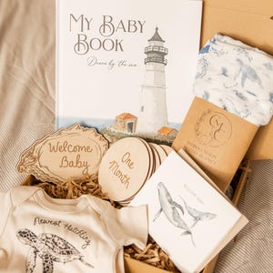 Set de regalo para recién nacidos, letrero de hito mensual, marcador de hito de madera, paquete de regalo para baby shower bajo el mar, accesorio de foto para recién nacidos, letrero de bienvenida para bebé