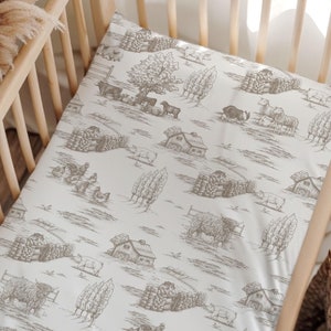 Farm Toile Crib Sheet Vintage Crib Bedding French Toile De Jouy Bedding Farm Nursery Toile Baby Standard Crib Fitted Sheet Vintage Bedding