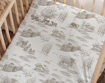 Farm Toile Crib Sheet Vintage Crib Bedding French Toile De Jouy Bedding Farm Nursery Toile Baby Standard Crib Fitted Sheet Vintage Bedding