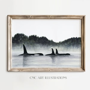 Orca Print Digital Orca Whale Art Print Coastal Wall Decor Watercolor Orca Digital Print Killer Whale Printable Wall Art Ocean Landscape Art
