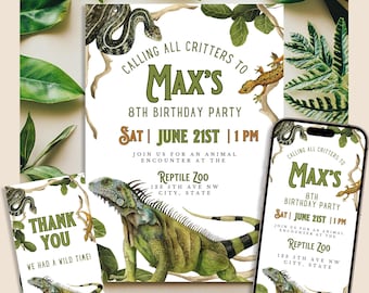 Reptile Birthday Invitation Digital Reptile Zoo Birthday Theme Idea Boy 8th Birthday Party Invite Snake Birthday Animal Encounter Invitation