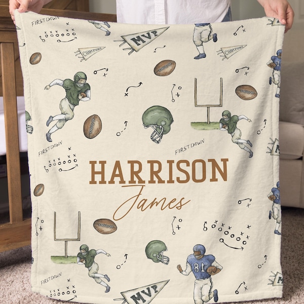 Football Baby Blanket Sport Nursery Decor Vintage Football Blanket Name Personalized Football Newborn Boy Baby Gift Sport Baby Shower Gift