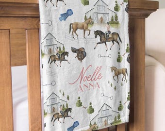 Manta personalizada con nombre para niña, manta de regalo personalizada con caballo, manta para bebé, regalo ecuestre, decoración para dormitorio de niña, regalo para bebé amante de los caballos