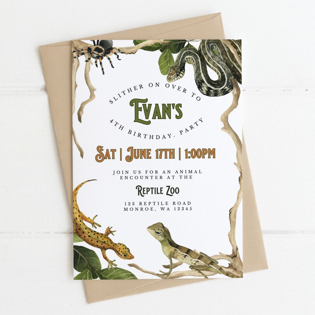 Reptile Printable Birthday Invitation Editable Lizard Party - Etsy