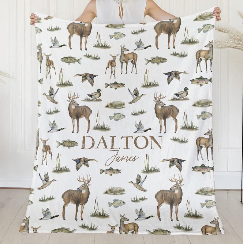 Hunting Baby Blanket Mallard Duck Blanket Boy Personalized Newborn Name Blanket Woodland Baby Shower Gift Custom Deer Hunt Fishing Nursery image 11