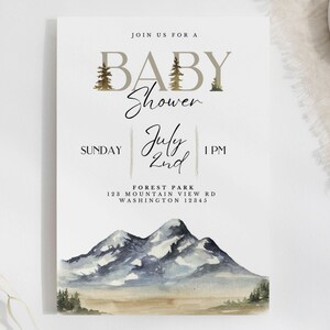 Mountain Baby Shower Invitation Mountain Theme Party Invite Mountain ...