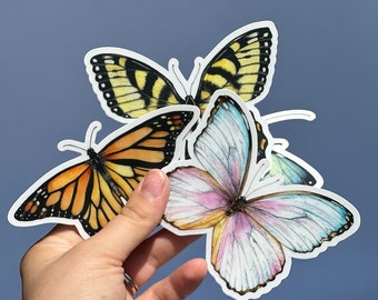 Clear Vinyl Butterfly Stickers Butterfly car decal Butterfly stickers for laptop Watercolor sticker set Large die cut waterproof