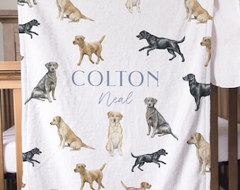 Personalized Dog Print Baby Blanket Dog Theme Nursery Bedding Custom Baby Gift Dog Labrador Retriever Newborn Name Gift for Lab Owner