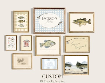 Fishing Nursery Decor Outdoor Boy Room Wall Art Green Blue Gallery Wall Set Personalized Name Print Boy Bedroom Lake Fish Boy Bible Verse