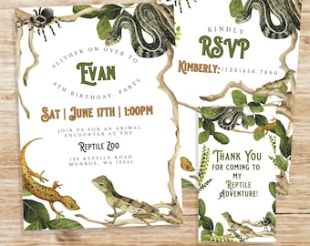 Invitación de cumpleaños de reptil Invitación de fiesta de reptiles Tarántula araña Cumpleaños de serpiente Invitación de cumpleaños de reptil Decoración de fiesta de reptiles Niño reptil