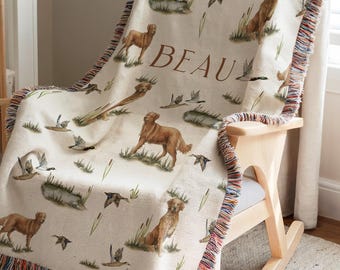 Golden Retriever Blanket Personalized Duck Nursery Crib Blanket Mallard Duck Nursery Decor Duck Hunting Dog Decorative Blanket Nursery Boy