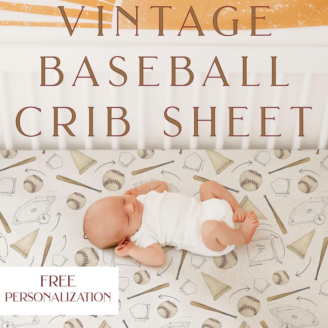 Vintage Baseball Personalized Crib Sheet Watercolor Baseball