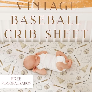Vintage Baseball Personalized Crib Sheet Watercolor Baseball Nursery Crib Sheet Personalized Baby Boy Bed Baseball Theme Room Bedding Set