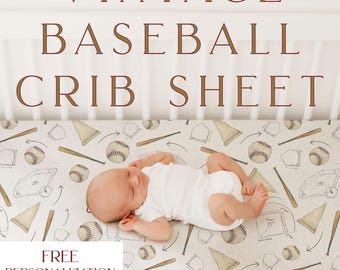 Vintage Baseball Personalized Crib Sheet Watercolor Baseball Nursery Crib Sheet Personalized Baby Boy Bed Baseball Theme Room Bedding Set