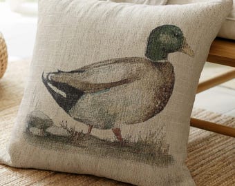 Mallard Duck Decor Hunting Theme Pillow Cotton Cabin Accent Pillow Duck Gift Idea Hunting Office Decor Woodland Duck Throw Pillow