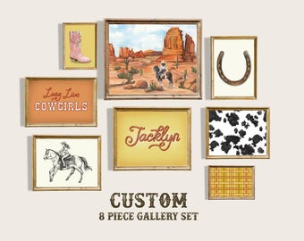 Cowgirl Bedroom Wall Art Set Printed Personalized Name Print Rope Font Horse Girl Room Decor Western Girl Bedroom Art Cowgirl Nursery Decor