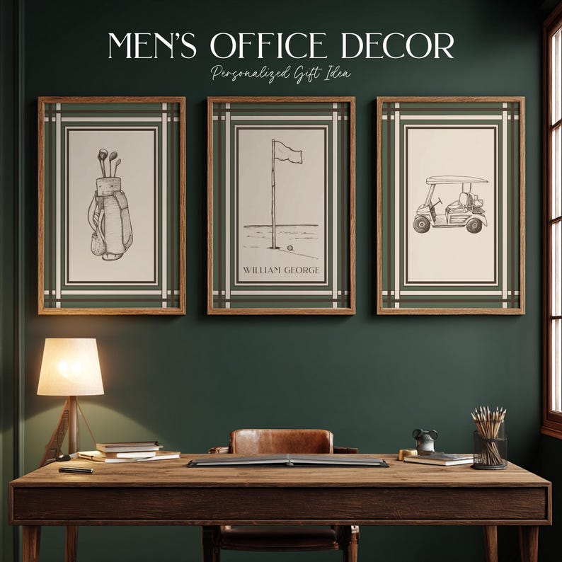 Golf Wall Art Set of 3 Vintage Golf Print Masters Golf Print Framed Sport Boy Bedroom Art Personalized Gift for Golfer Mens Office Decor image 8