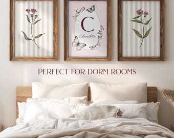 Personalized Dorm Room Wall Art Custom Initial Name Teen Girl Wall Decor Cottagecore Nursery Above Bed Decor Custom Girl Bedroom Decor Name