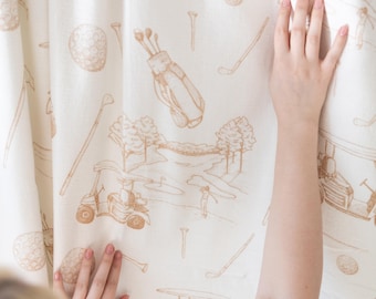 Golf Curtain Blackout Nursery Curtain Cotton Vintage Golf Decor Custom Sized Curtain Sport Nursery Decor Classic Golf Office Window Curtain