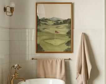 Golf Wall Art Framed Golf Course Green Painting Mens Bathroom Art Golf Decor For Mens Office Vintage Golf Print Bedroom Boy Bedroom Decor
