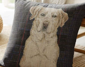 Yellow Lab Dog Accent Pillow Duck Dog Hunting Nursery Decor Plaid Woven Tapestry Pillow Gift for Yellow Lab Owner Quality Housewarming Gift