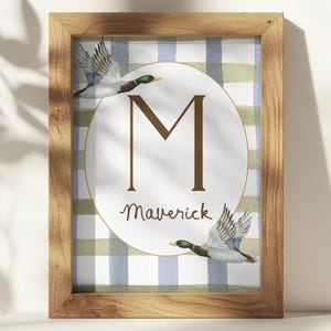 Mallard Duck Nursery Print Hunting Theme Nursery Decor Boy Custom Name Print Duck Hunt Mallard Print Personalized Monogram Baby Shower Gift