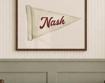 Custom Name Pennant Flag Print Personalized Name Wall Art Boy Bedroom Decor Sport Theme Nursery Wall Art Neutral Custom Baby Name Sign Boy