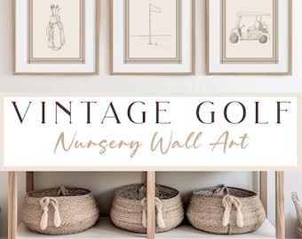 Nursery Golf Art Print Set of 3 Boy Golf Nursery Above Crib Decor Vintage Sport Theme Nursery Idea Custom Boy Nursery Baby Name Sign Print