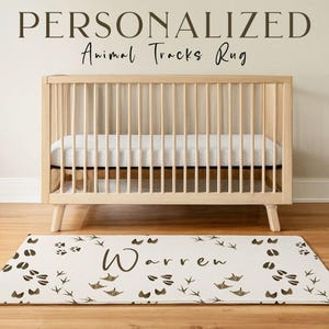 Personalized Animal Tracks Rug with baby's name Custom Baby Gift