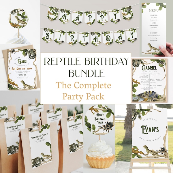 Reptile Birthday Party Bundle Reptile Theme Birthday Invitation Bundle Animal Encounter Reptile Party Decor Boy Birthday Invite Template Set