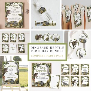 Dinosaur Birthday Bundle Boy Three Rex Birthday Template Jurassic Theme Birthday Dino Party Decor Canva Printable Boy Birthday Theme Idea