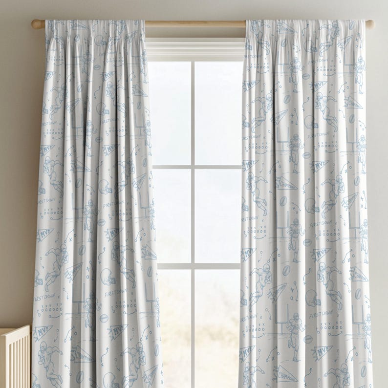 blue football nursery decor window treatment set blackout curtains