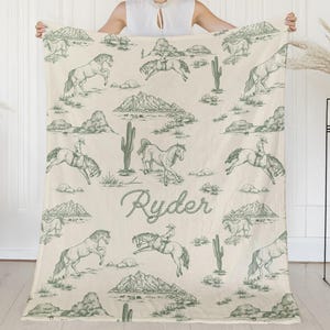 Personalized Horse Lover Gift with Name Horse Throw Blanket Western Rodeo Cowboy Decor