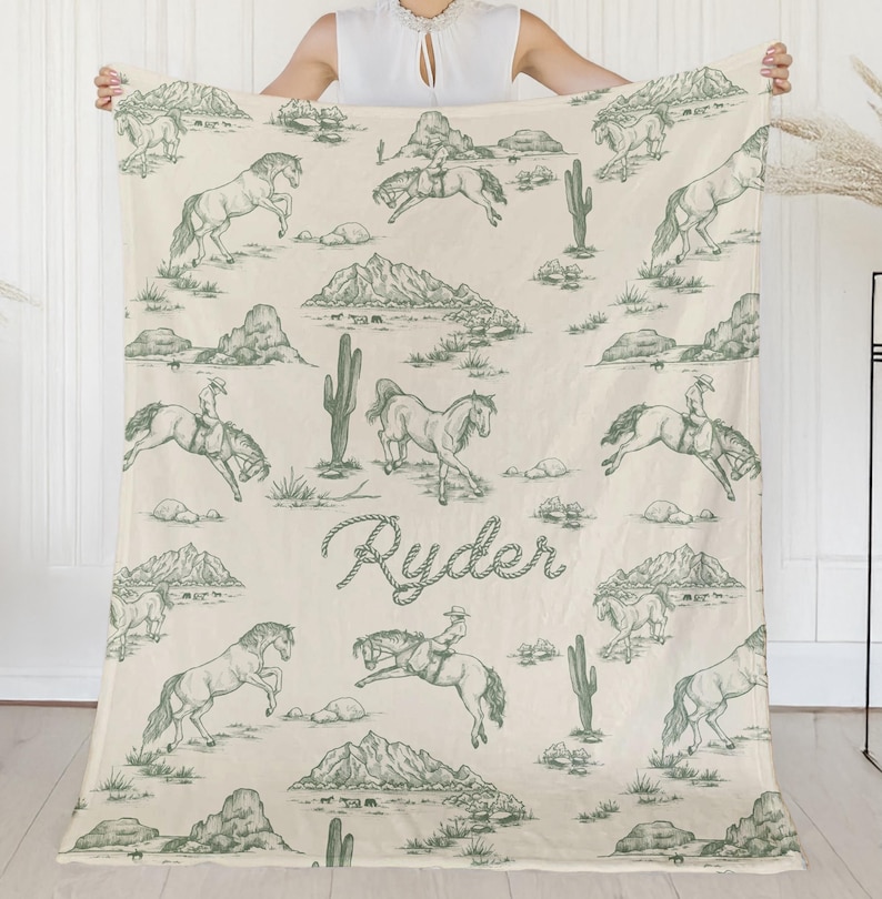 Personalized Horse Lover Gift with Name Horse Throw Blanket Western Rodeo Cowboy Decor
