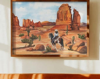 Western Cowgirl Wall Art Framed Girl Bedroom Decor Cowgirl Nursery Art Horse Painting Print Southwestern Art Print Western Nursery Decor Art