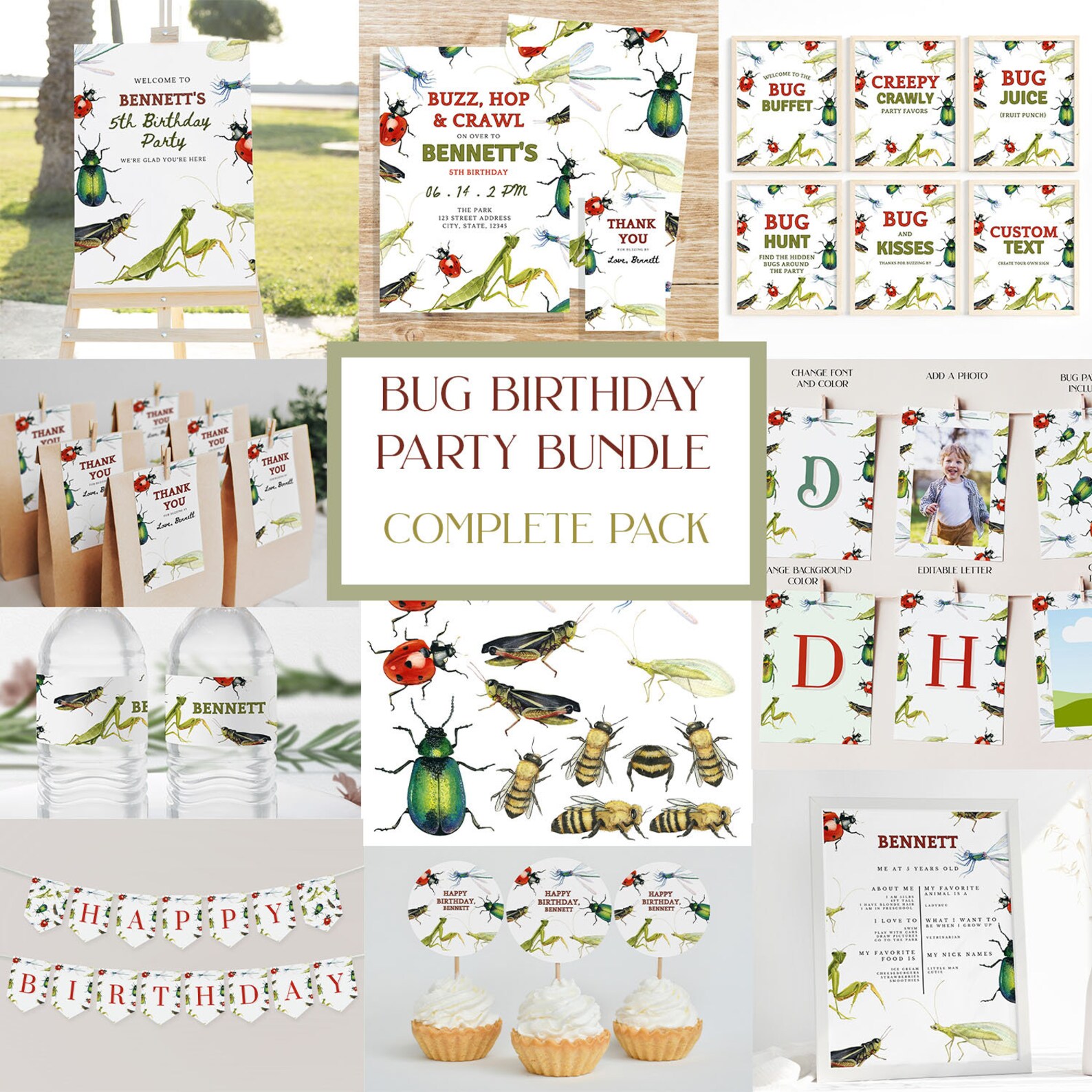 Bug Birthday Party Bundle Insect Birthday Invitation Bundle Boy ...